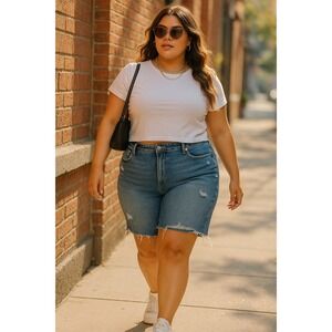 Judy Blue rJB150051 Bailey High Rise Mid Thigh Cutoff Shorts in Dark Blue W 3XL